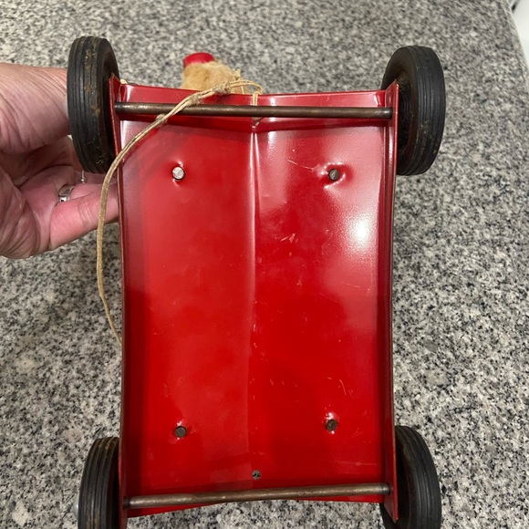 Vintage Stuffed Toy Horse On Metal Cart With Pull Cord 50s-60s Collectible Rare - Picture 11 of 16